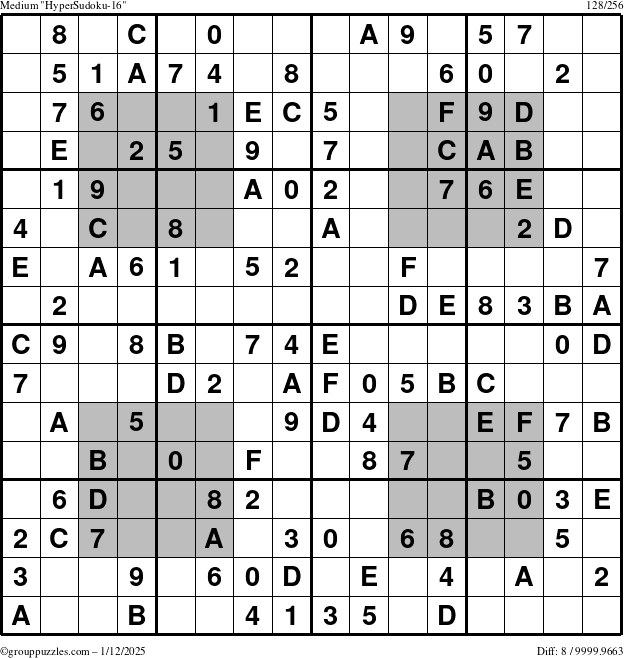 The grouppuzzles.com Medium HyperSudoku-16 puzzle for Sunday January 12, 2025