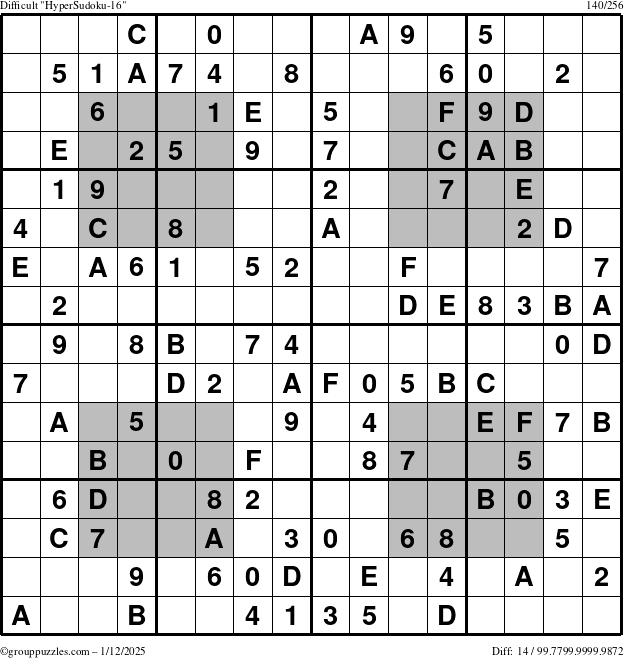 The grouppuzzles.com Difficult HyperSudoku-16 puzzle for Sunday January 12, 2025