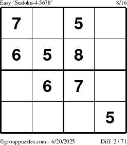 The grouppuzzles.com Easy Sudoku-4-5678 puzzle for Friday June 20, 2025