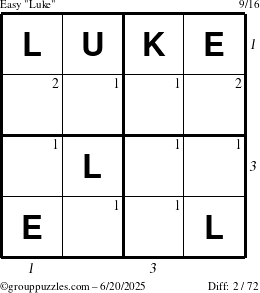 The grouppuzzles.com Easy Luke puzzle for Friday June 20, 2025 with all 2 steps marked