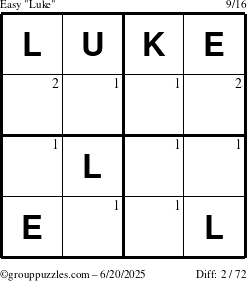 The grouppuzzles.com Easy Luke puzzle for Friday June 20, 2025 with the first 2 steps marked