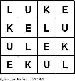 The grouppuzzles.com Answer grid for the Luke puzzle for Friday June 20, 2025