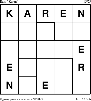The grouppuzzles.com Easy Karen puzzle for Friday June 20, 2025
