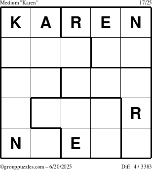 The grouppuzzles.com Medium Karen puzzle for Friday June 20, 2025