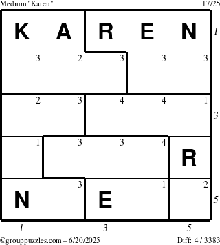The grouppuzzles.com Medium Karen puzzle for Friday June 20, 2025 with all 4 steps marked