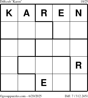 The grouppuzzles.com Difficult Karen puzzle for Friday June 20, 2025
