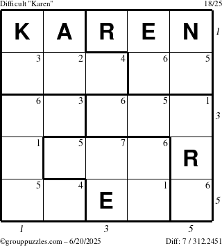 The grouppuzzles.com Difficult Karen puzzle for Friday June 20, 2025 with all 7 steps marked