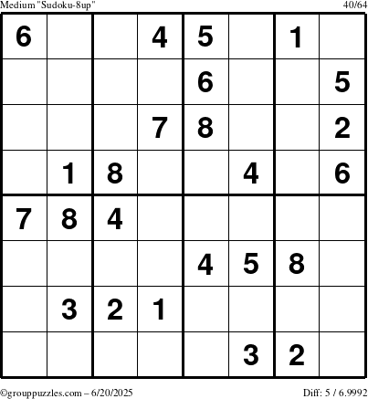 The grouppuzzles.com Medium Sudoku-8up puzzle for Friday June 20, 2025
