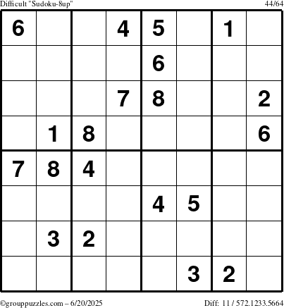 The grouppuzzles.com Difficult Sudoku-8up puzzle for Friday June 20, 2025