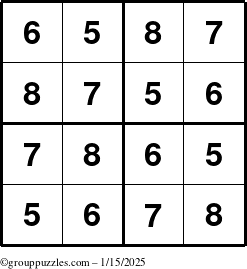 The grouppuzzles.com Answer grid for the Sudoku-4-5678 puzzle for Wednesday January 15, 2025