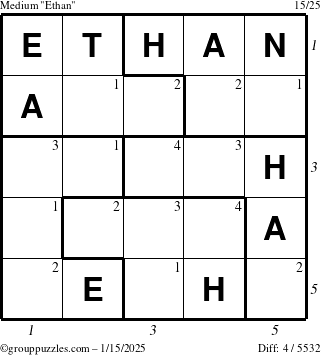 The grouppuzzles.com Medium Ethan puzzle for Wednesday January 15, 2025 with all 4 steps marked