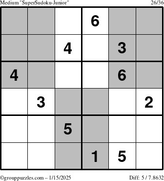 The grouppuzzles.com Medium SuperSudoku-Junior puzzle for Wednesday January 15, 2025