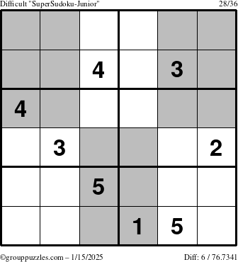 The grouppuzzles.com Difficult SuperSudoku-Junior puzzle for Wednesday January 15, 2025