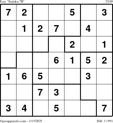 The grouppuzzles.com Easy Sudoku-7B puzzle for Wednesday January 15, 2025