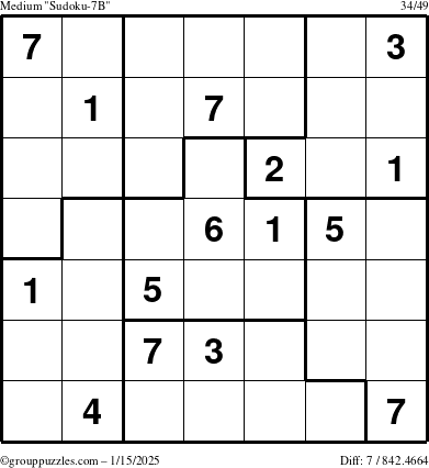 The grouppuzzles.com Medium Sudoku-7B puzzle for Wednesday January 15, 2025