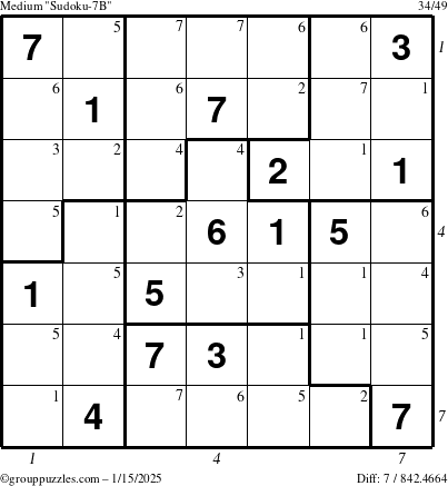 The grouppuzzles.com Medium Sudoku-7B puzzle for Wednesday January 15, 2025, suitable for printing, with all 7 steps marked