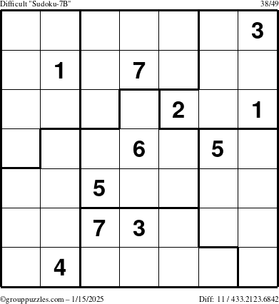 The grouppuzzles.com Difficult Sudoku-7B puzzle for Wednesday January 15, 2025