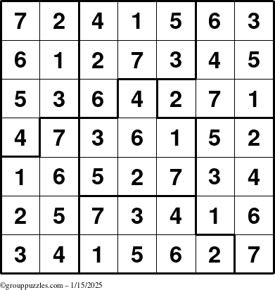 The grouppuzzles.com Answer grid for the Sudoku-7B puzzle for Wednesday January 15, 2025