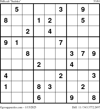 The grouppuzzles.com Difficult Sudoku puzzle for Wednesday January 15, 2025