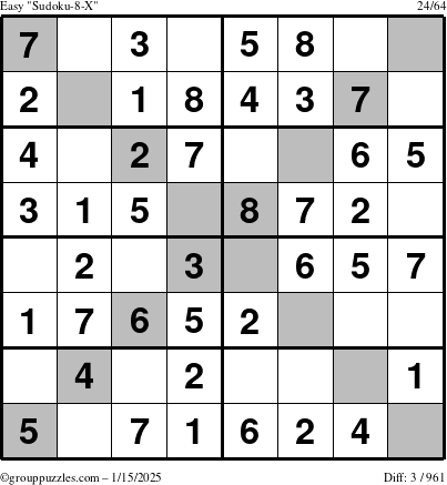 The grouppuzzles.com Easy Sudoku-8-X puzzle for Wednesday January 15, 2025