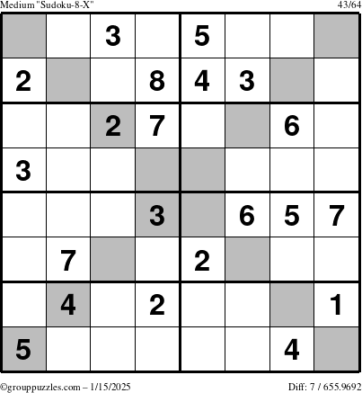 The grouppuzzles.com Medium Sudoku-8-X puzzle for Wednesday January 15, 2025