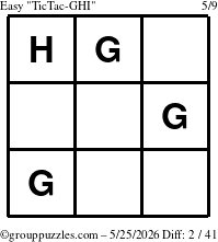 The grouppuzzles.com Easy TicTac-GHI puzzle for Monday May 25, 2026