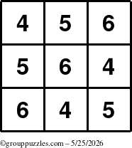 The grouppuzzles.com Answer grid for the TicTac-456 puzzle for Monday May 25, 2026
