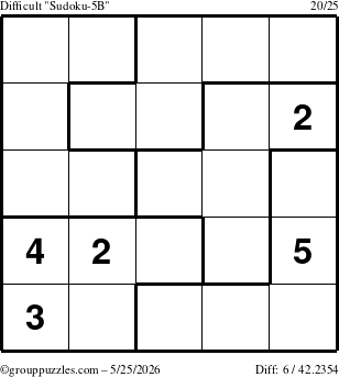 The grouppuzzles.com Difficult Sudoku-5B puzzle for Monday May 25, 2026