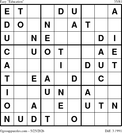 The grouppuzzles.com Easy Education-c1 puzzle for Monday May 25, 2026