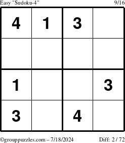 The grouppuzzles.com Easy Sudoku-4 puzzle for Thursday July 18, 2024