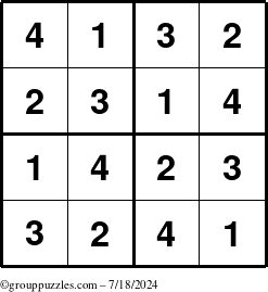 The grouppuzzles.com Answer grid for the Sudoku-4 puzzle for Thursday July 18, 2024