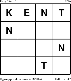 The grouppuzzles.com Easy Kent puzzle for Thursday July 18, 2024