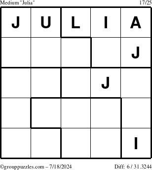 The grouppuzzles.com Medium Julia puzzle for Thursday July 18, 2024