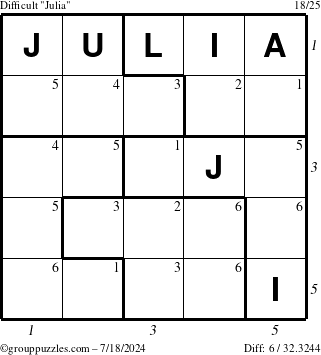 The grouppuzzles.com Difficult Julia puzzle for Thursday July 18, 2024 with all 6 steps marked