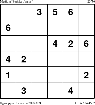 The grouppuzzles.com Medium Sudoku-Junior puzzle for Thursday July 18, 2024