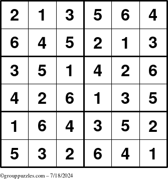 The grouppuzzles.com Answer grid for the Sudoku-Junior puzzle for Thursday July 18, 2024