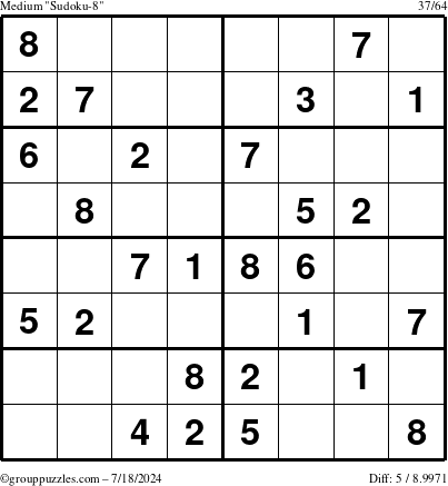 The grouppuzzles.com Medium Sudoku-8 puzzle for Thursday July 18, 2024