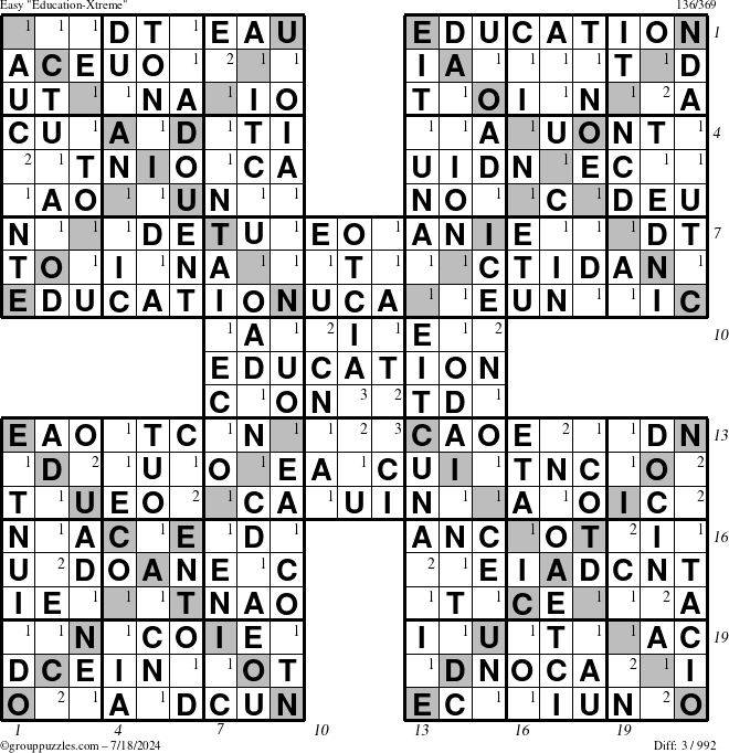 The grouppuzzles.com Easy Education-Xtreme puzzle for Thursday July 18, 2024 with all 3 steps marked