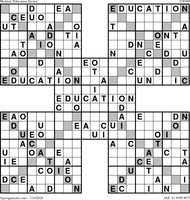 The grouppuzzles.com Medium Education-Xtreme puzzle for Thursday July 18, 2024