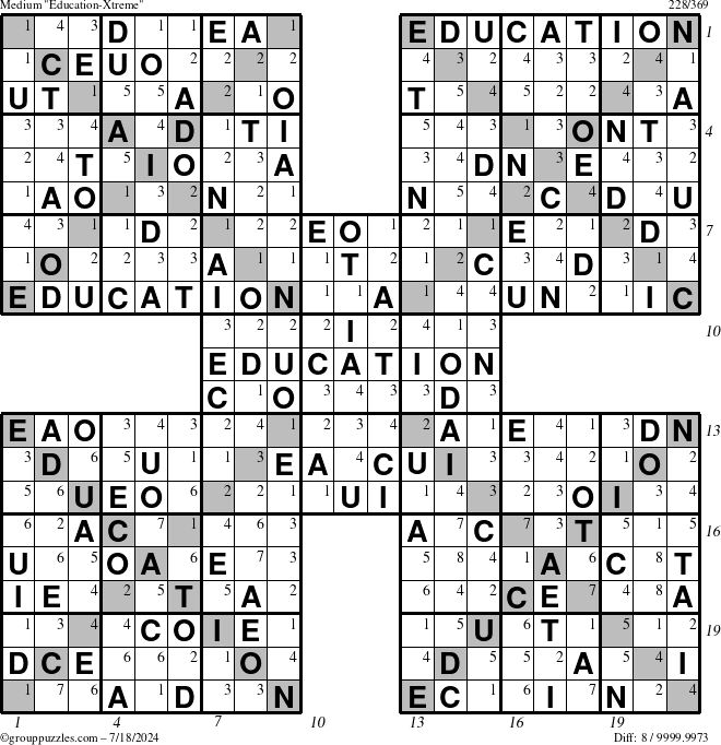 The grouppuzzles.com Medium Education-Xtreme puzzle for Thursday July 18, 2024 with all 8 steps marked