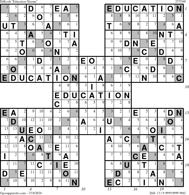 The grouppuzzles.com Difficult Education-Xtreme puzzle for Thursday July 18, 2024 with all 13 steps marked