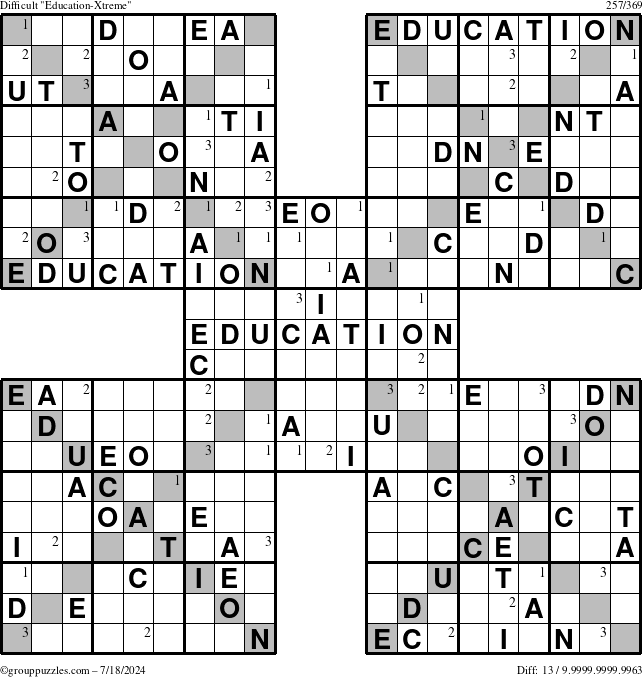 The grouppuzzles.com Difficult Education-Xtreme puzzle for Thursday July 18, 2024 with the first 3 steps marked