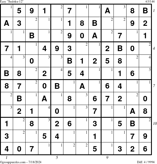 The grouppuzzles.com Easy Sudoku-12 puzzle for Thursday July 18, 2024 with all 4 steps marked