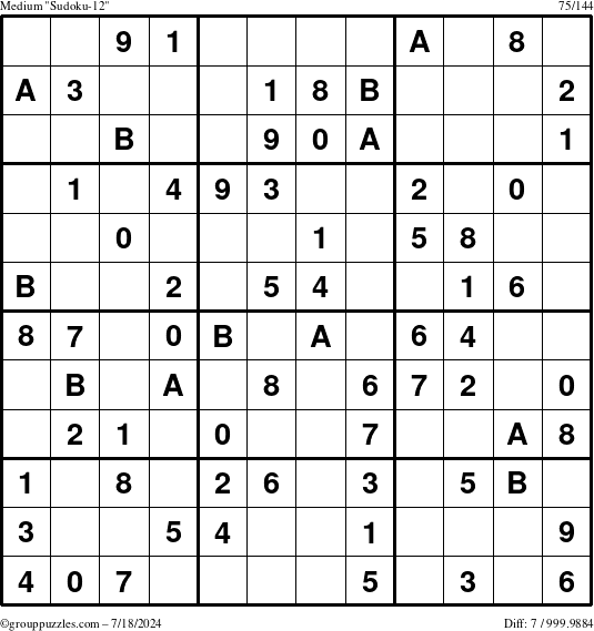 The grouppuzzles.com Medium Sudoku-12 puzzle for Thursday July 18, 2024