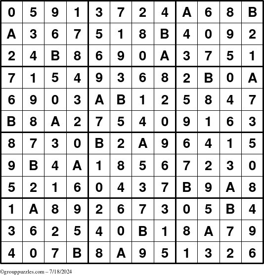 The grouppuzzles.com Answer grid for the Sudoku-12 puzzle for Thursday July 18, 2024