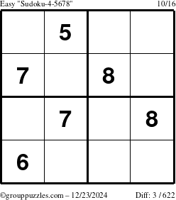 The grouppuzzles.com Easy Sudoku-4-5678 puzzle for Monday December 23, 2024