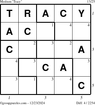 The grouppuzzles.com Medium Tracy puzzle for Monday December 23, 2024 with all 4 steps marked