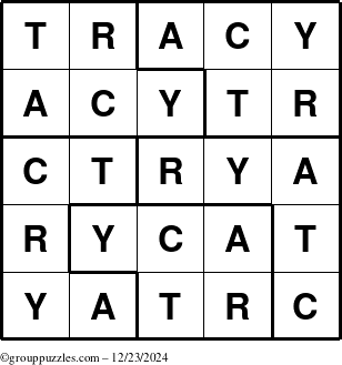 The grouppuzzles.com Answer grid for the Tracy puzzle for Monday December 23, 2024