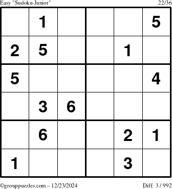 The grouppuzzles.com Easy Sudoku-Junior puzzle for Monday December 23, 2024