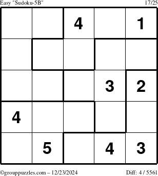 The grouppuzzles.com Easy Sudoku-5B puzzle for Monday December 23, 2024